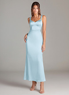 Azazie Denice 신부 들러리 드레스 쉬스 주름진 스트레치 새틴 발목 길이 드레스 image3