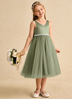 Azazie Firefly Flower Girl Dresses Pistachio A-Line Bow Matte Satin Dress image7