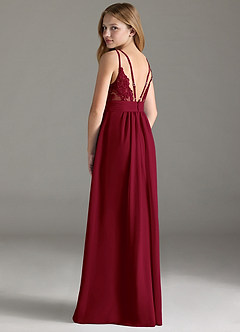 Azazie Maren Allure Junior Burgundy A-Line Lace Chiffon Dress image2