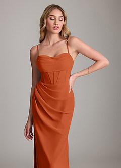 Azazie Mai Bridesmaid Dresses Burnt Orange Sheath Pleated Chiffon Dress image5