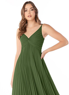 Azazie Raychelle Bridesmaid Dresses Olive A-Line V-Neck Chiffon Dress image5