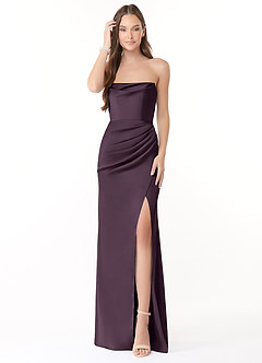 Azazie Leonis Robes de demoiselle d'honneur Robe Sirène Convertible en Satin extensible Plissée Prune image4