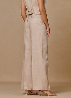 front Belicia Tan 100% Linen Pants
