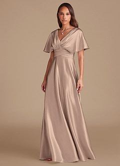 Azazie Pamela Bridesmaid Dresses Taupe A-Line Pleated Metallic Satin Dress image6