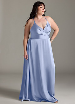 Azazie Davis Bridesmaid Dresses Ice A-Line Pleated Stretch Satin Dress image9