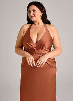 Azazie Valerie Robes de demoiselle d'honneur Robe Sirène en Satin extensible Plissée Rose De Cèdre image13