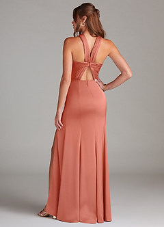 Azazie Rue Vestidos de damas de honor Vestido de Rosa Salmón de Satén Elástico de Corte Sirena con Plisado image7