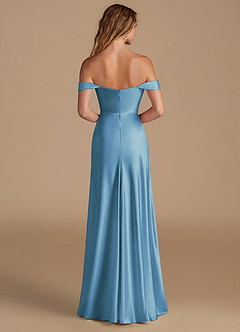Azazie Jackalin Bridesmaid Dresses Steel Blue A-Line Off the Shoulder Metallic Satin Convertible Dress image5