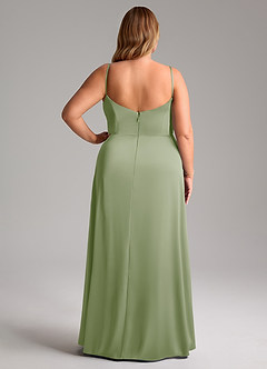 Azazie Azuree At-home Try On Dresses Dusty Sage A-Line Pleated Stretch Satin Dress image10