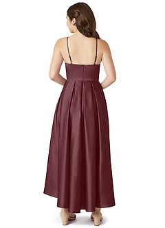 Azazie Jemima Junior A-Linie mit Taschen Stretch-Satin Kleid Sangria image2