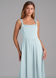 Azazie Rosaline Brudtärnklänningar Klä av A-Linje i Stretch Satin Sidoslits Dimma image6