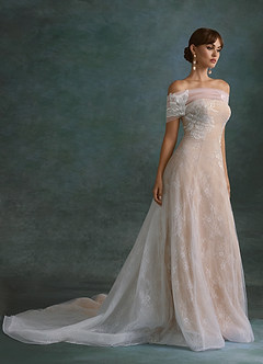 Azazie Berkely Trouwjurken Jurk van Tule met A-Lijn Off-shoulder Diamant Wit Naakt image4