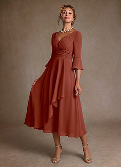 Azazie Aerynne Suknie dla Matki Panny Młodej Linia A Pofałdowany Szyfon Długość herbaty Sukienka image3