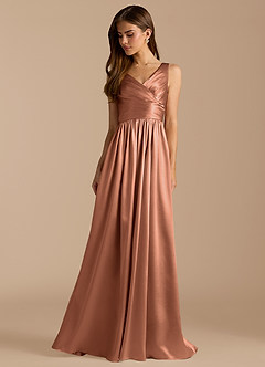 Azazie Keyla Brautjungfernkleider A-Linie Plissee Metallischer Satin Kleid Bronzer image3