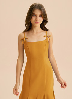 Azazie Evey Junior Abito Sirena in Chiffon Plissettato Caramello image6