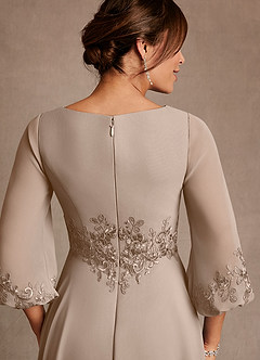 Azazie Yorba Mother of the Bride Dresses Taupe A-Line Lace Chiffon Dress image6