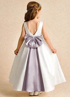 Azazie Cherry vestidos de niña de las flores Vestido de Marfil Anochecer de Satin Mate de Princesa con Plisado image1