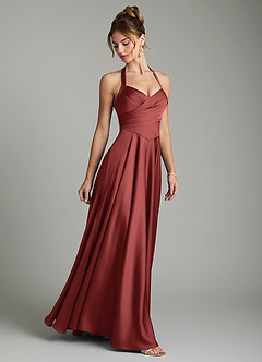 Azazie Tenaya Bridesmaid Dresses Terracotta A-Line Sweetheart Neckline Stretch Satin Dress image6
