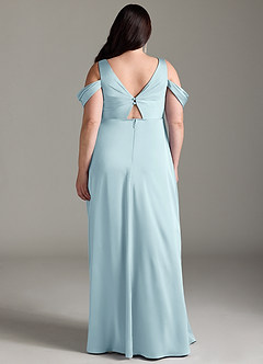 Azazie Rhea Robes de demoiselle d'honneur de maternité Robe Trapèze Épaule nue plissée Longueur ras du sol Satin extensible image2