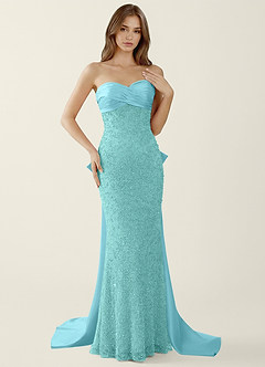 Amaryllis Blue Beading Corset Lace Up Back Mermaid Prom Dress Ready to Ship