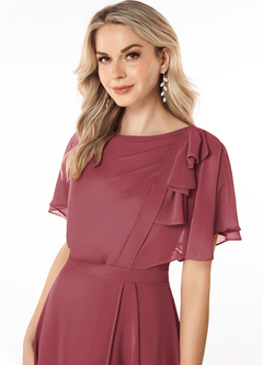 Azazie Aaliyah vestidos de dama de honor modestos Vestido de Corte En A Plisado Scoop Hasta el suelo Gasa image5