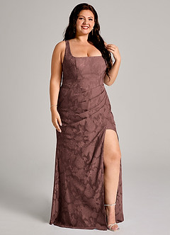 Azazie Mero Brudtärnklänningar Klä av Tubklänning i Blommig Utbrändhet Plisserad Espresso image10