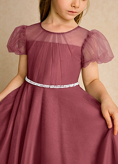 Azazie Duckie Blumenmädchenkleider Ballkleid Plissee Tüll Kleid Merlot image6