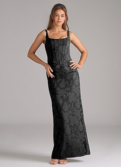 Azazie Kenna Bridesmaid Dresses Black Sheath Side Slit Floral Burnout Dress image3