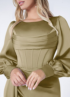 Azazie Raye Bridesmaid Dresses Moss Green Mermaid Long Sleeve Stretch Satin Dress image5