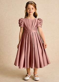 Azazie Miriam Flower Girl Dresses Cedar Rose Ball-Gown Pleated Matte Satin Dress image4