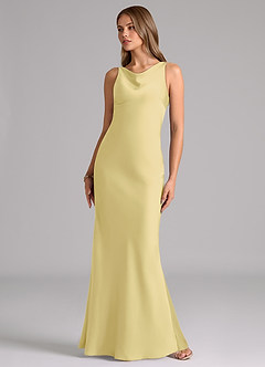 Azazie Allettie Bridesmaid Dresses Lemon Sorbet Mermaid Stretch Satin Dress image5