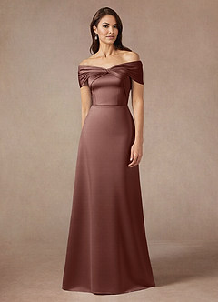 Azazie Amelia Final Sale Agave A-Line Off the Shoulder Stretch Satin Dress image5