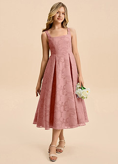 Azazie Amalie Junior Rosette A-Line Ruched Floral Burnout Dress image7