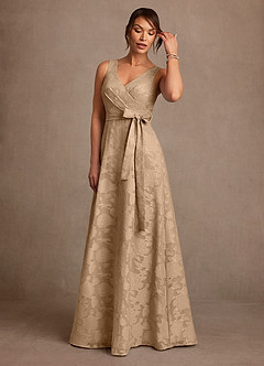 Azazie Luanne Mère de la mariée Robes Robe Trapèze en Blumen-Burnout Plissée Champagne image4