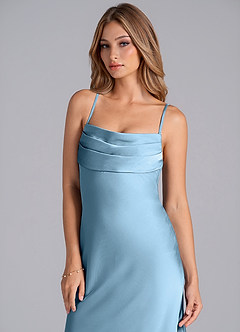 Azazie Seema Bridesmaid Dresses Steel Blue Mermaid Corset Stretch Satin Dress image2