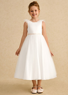 Azazie Amber Flower Girl Dresses Ivory White Alabaster A-Line Bow Tulle Dress image3