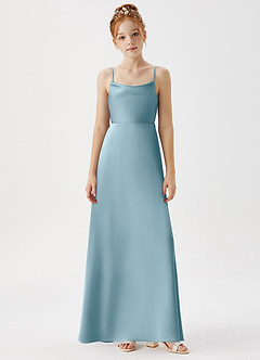 Azazie Shale Junior Moody Blue A-Line Stretch Satin Dress image6