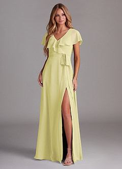 Azazie Lainey Brautjungfernkleider A-Linie mit Taschen Chiffon Kleid Zitronensorbet image3