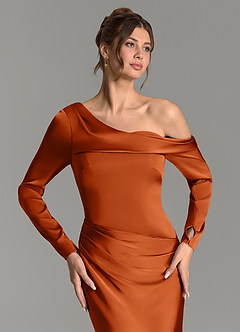 Azazie Sandra Final Sale Blushing Pink Mermaid Long Sleeve Stretch Satin Dress image7