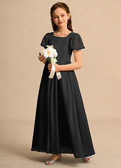 Azazie Joss Flower Girl Dresses Black A-Line with Sleeves Chiffon Dress image11