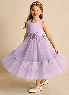 Azazie Miracle Flower Girl Dresses Frosted Lilac A-Line Bow Matte Satin Dress image4