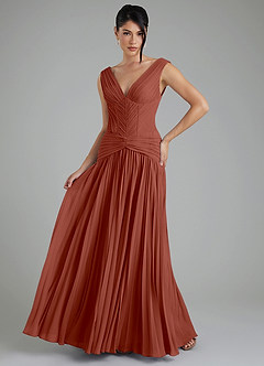 Azazie Kima Brautjungfernkleider Eine Linie Plissee Chiffon Kleid Rotbraun image1