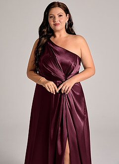 Azazie Brooke Bridesmaid Dresses Cabernet A-Line One Shoulder Metallic Satin Dress image13