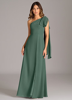 Azazie Tella Bridesmaid Dresses Sea Moss A-Line One Shoulder Chiffon Dress image2