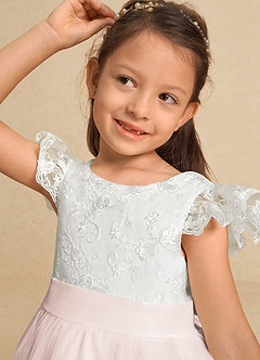 Azazie Vetty Flower Girl Dresses Ivory Rose Petal A-Line Lace Tulle Dress image8