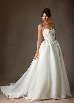 Azazie Mirabeth Vestidos de novia Vestido de Blanco Diamante Champán de Encaje de Corte Princesa con Sin tirantes image4