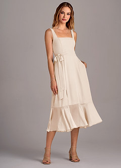Azazie Deb Brautjungfernkleider Wandelbar A-Linie mit Taschen Chiffon Kleid Alabaster Weiß image4