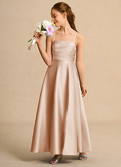 Azazie Pebbles Girl Flower Girl Dresses English Rose A-Line Pleated Matte Satin Dress image5