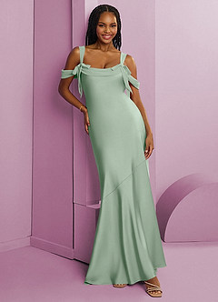 Barbie ♥ Azazie Jurken voor bruidsmeisjes Jurk van Stretch Satijn met Kolom Geplooid Agave image1