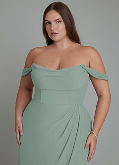 Azazie Johana Bridesmaid Dresses Silver Sage Mermaid Off the Shoulder Chiffon Convertible Dress image11